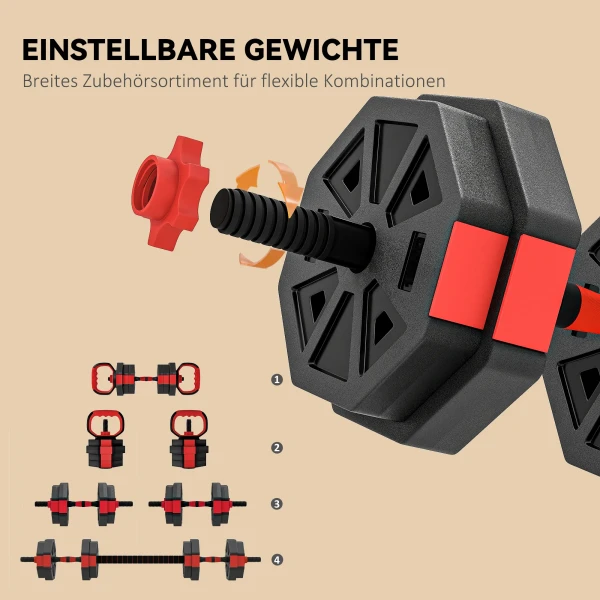 Sportnow 4 in 1 halterset korte halters set verstelbare lange halters 15 kg voor krachttraining thuis 6