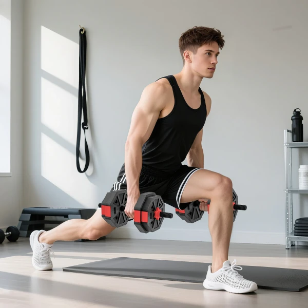 Sportnow 4 in 1 halterset korte halters set verstelbare lange halters 15 kg voor krachttraining thuis 9