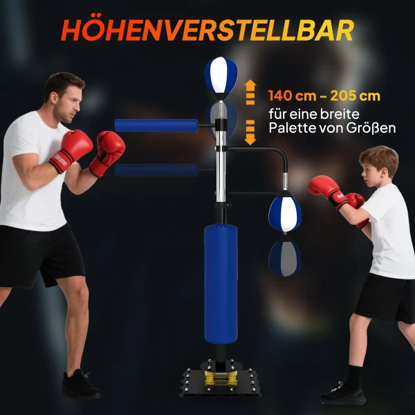 Sportnow boksstandaard, twee speedballs, draaibare boksstang, trapkussen, in hoogte verstelbaar, staal, 107 x 36 x 140 205 cm, blauw 6