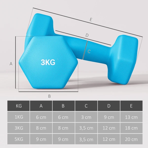 Sportnow halterset met opbergrek, set van 6 halters voor fitness training, 2 x 1kg, 2 x 3kg, 2 x 5kg 4