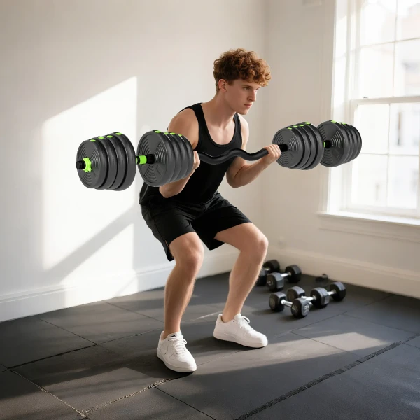 Sportnow verstelbare halterset 30 kg korte halterset korte halters lange halters halterset voor krachttraining 10