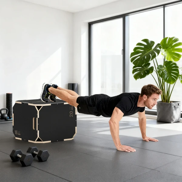 Sprungbox, Randvrije Hoeken, Multiplex, In Hoogte Verstelbaar, Zijhandvatten, Zwart