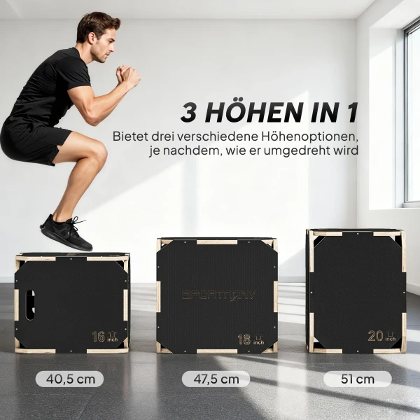 Sprungbox, Randvrije Hoeken, Multiplex, In Hoogte Verstelbaar, Zijhandvatten, Zwart