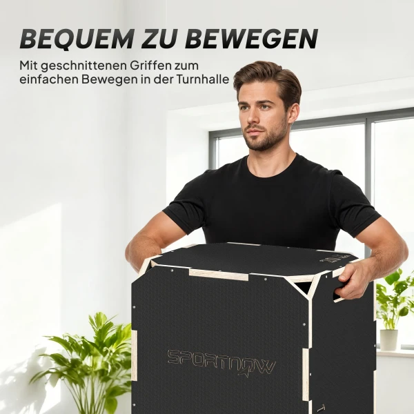 Sprungbox, Randvrije Hoeken, Multiplex, In Hoogte Verstelbaar, Zijhandvatten, Zwart
