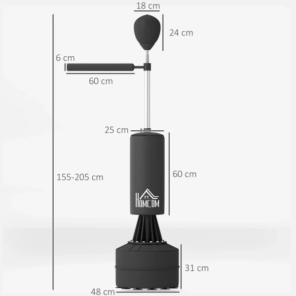 Staande bokszak met speedball, reflexstang, in hoogte verstelbaar, voor volwassenen, 155 205cm, zwart 4