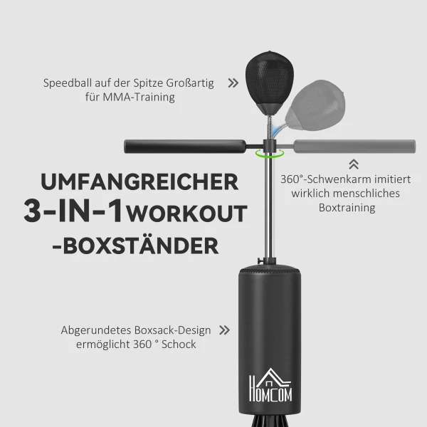 Staande bokszak met speedball, reflexstang, in hoogte verstelbaar, voor volwassenen, 155 205cm, zwart 5