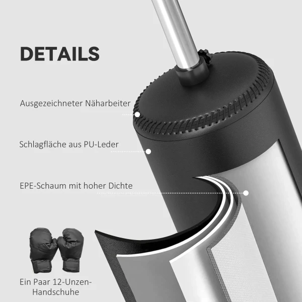 Staande bokszak met speedball, reflexstang, in hoogte verstelbaar, voor volwassenen, 155 205cm, zwart 6