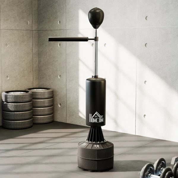 Staande bokszak met speedball, reflexstang, in hoogte verstelbaar, voor volwassenen, 155 205cm, zwart 9