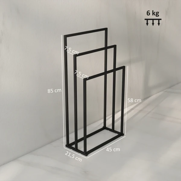 Staande handdoekhouder handdoekstandaard met 3 stangen, handdoekladder van staal 45 x 21,5 x 85 cm 4