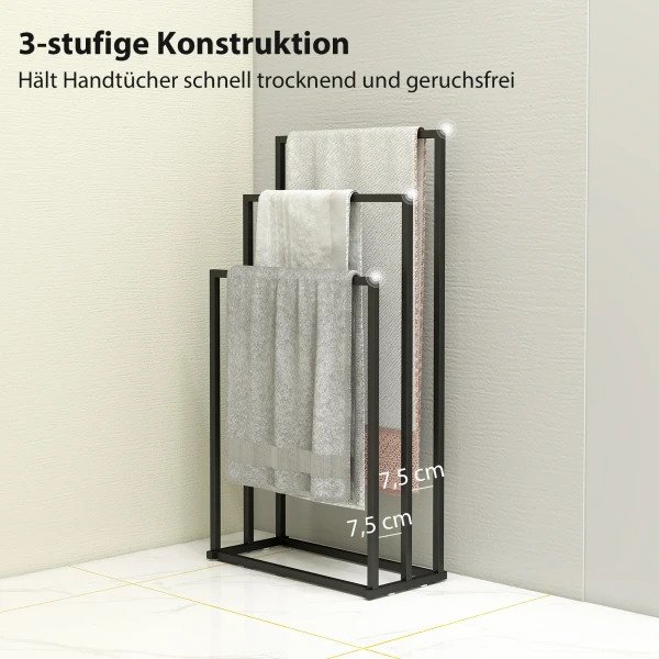 Staande handdoekhouder handdoekstandaard met 3 stangen, handdoekladder van staal 45 x 21,5 x 85 cm 6