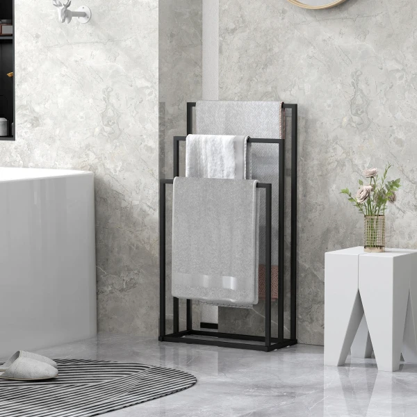 Staande handdoekhouder handdoekstandaard met 3 stangen, handdoekladder van staal 45 x 21,5 x 85 cm 8