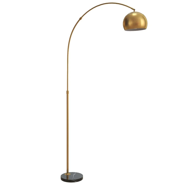 Staande Lamp, Boog ontwerp Met Marmeren Voet, 180 Cm, Zwart+Goud