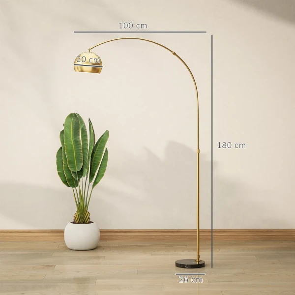 Staande Lamp, Boog ontwerp Met Marmeren Voet, 180 Cm, Zwart+Goud