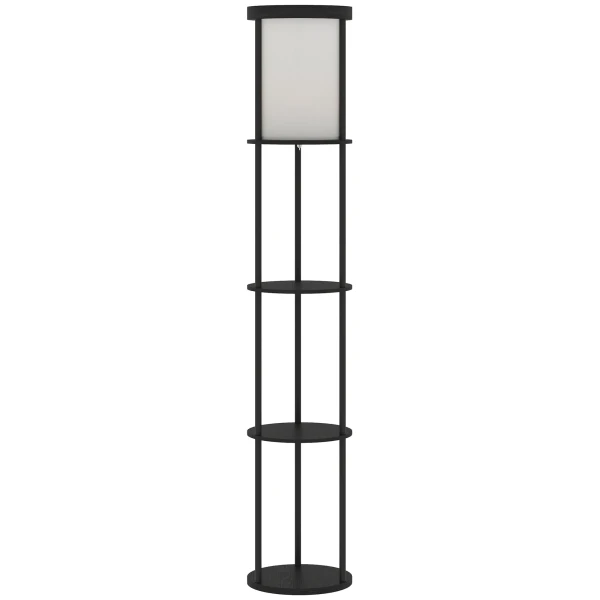 Staande lamp met 3 planken, rond ontwerp, afstandsbediening, voetschakelaar, verstelbare lichtwarmte, voor woonkamer, zwart 1