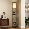 Staande lamp met 3 planken, rond ontwerp, afstandsbediening, voetschakelaar, verstelbare lichtwarmte, voor woonkamer, zwart 2