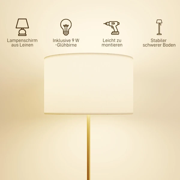 Staande lamp met afstandsbediening, in hoogte verstelbaar, stoffen kap, metalen standaard, aanpasbare helderheid, voetschakelaar, goudkleurig 7