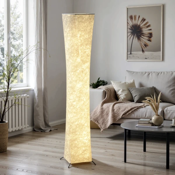 Staande Lamp Met Papieren Kap, Voetschakelaar, 3 Helderheidsniveaus, Wit