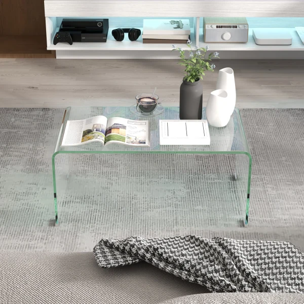 Stabiele glazen salontafel, eendelig ontwerp, eenvoudig en modern, 80 x 45 x 35 cm, transparant 10