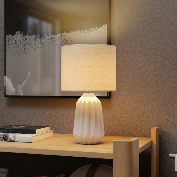 Tafellamp, bureaulamp, nachtkastlamp met linnenkap, wipschakelaar, schrijftafellamp, 22 x 22 x 39 cm, wit 10