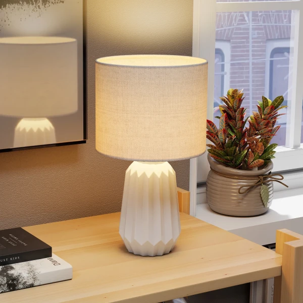 Tafellamp, bureaulamp, nachtkastlamp met linnenkap, wipschakelaar, schrijftafellamp, 22 x 22 x 39 cm, wit 2