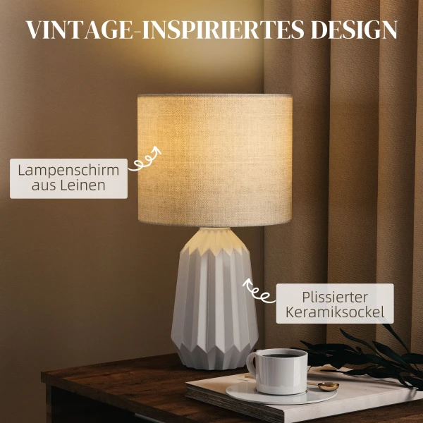Tafellamp, bureaulamp, nachtkastlamp met linnenkap, wipschakelaar, schrijftafellamp, 22 x 22 x 39 cm, wit 5