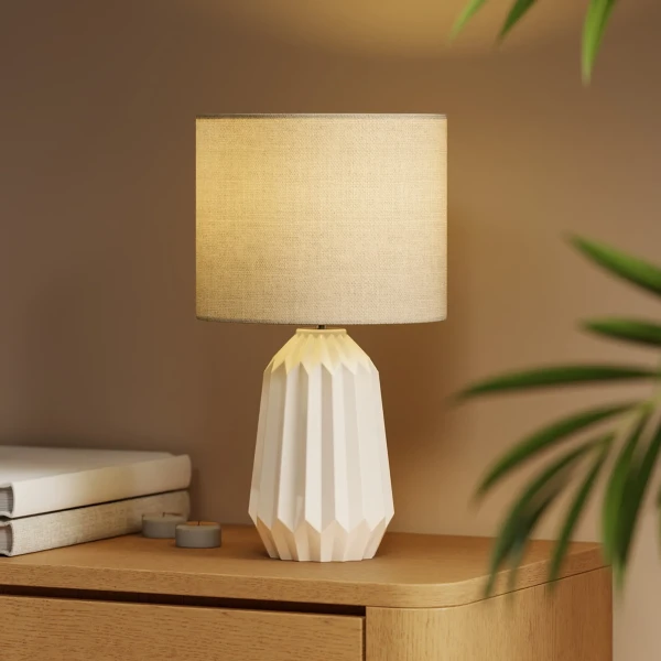 Tafellamp, bureaulamp, nachtkastlamp met linnenkap, wipschakelaar, schrijftafellamp, 22 x 22 x 39 cm, wit 7