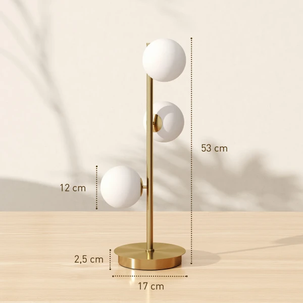 Tafellamp met 3 bolvormige kappen, met stabiele stalen voet, g9 fittingen, 24 x 24 x 53 cm, messing 4