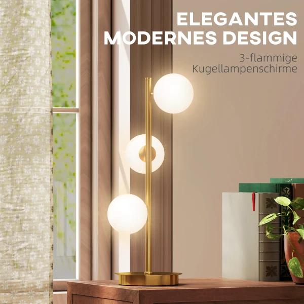 Tafellamp met 3 bolvormige kappen, met stabiele stalen voet, g9 fittingen, 24 x 24 x 53 cm, messing 5