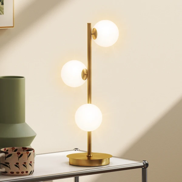 Tafellamp met 3 bolvormige kappen, met stabiele stalen voet, g9 fittingen, 24 x 24 x 53 cm, messing 7