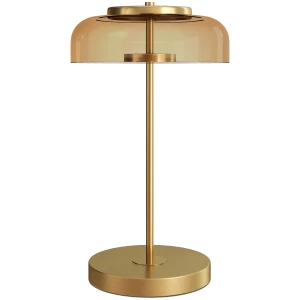 Tafellamp met warm led licht, metalen voet, amberkleurige glazen kap, Ø23 x 40h cm, goud 1