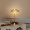 Tafellamp met warm led licht, metalen voet, amberkleurige glazen kap, Ø23 x 40h cm, goud 10