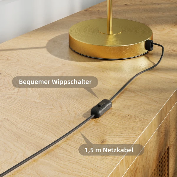 Tafellamp met warm led licht, metalen voet, amberkleurige glazen kap, Ø23 x 40h cm, goud 6