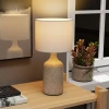 Tafellamp, nachtkastje lamp, bureaulamp met keramische voet, linnen kap, 22x22x45 cm zandbruin+wit 2