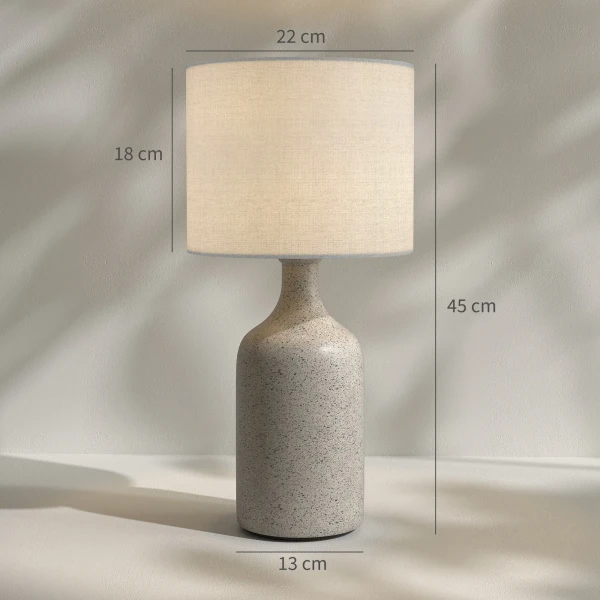 Tafellamp, nachtkastje lamp, bureaulamp met keramische voet, linnen kap, 22x22x45 cm zandbruin+wit 4