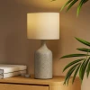 Tafellamp, nachtkastje lamp, bureaulamp met keramische voet, linnen kap, 22x22x45 cm zandbruin+wit 7