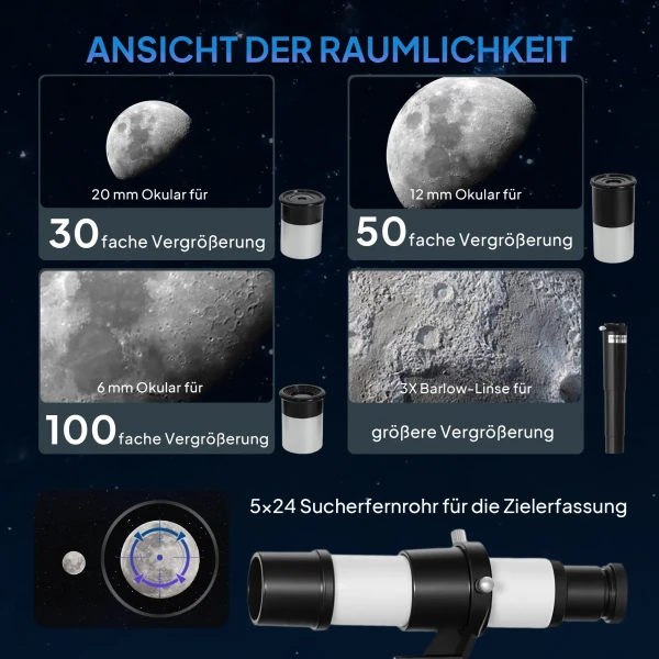 Telescoop, 70 mm lens, 5 x 24 verrekijker, verstelbaar statief, zilverkleurig 6