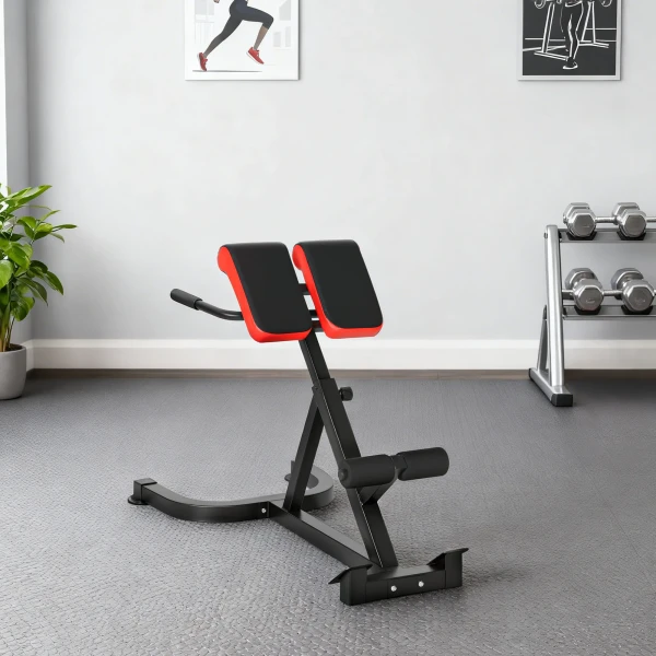 Trainingsstoel, Fitnessbank, Haltersbank, Staal, Verstelbaar, Handvatten, Rood+Zwart