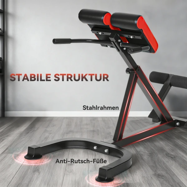 Trainingsstoel, Fitnessbank, Haltersbank, Staal, Verstelbaar, Handvatten, Rood+Zwart