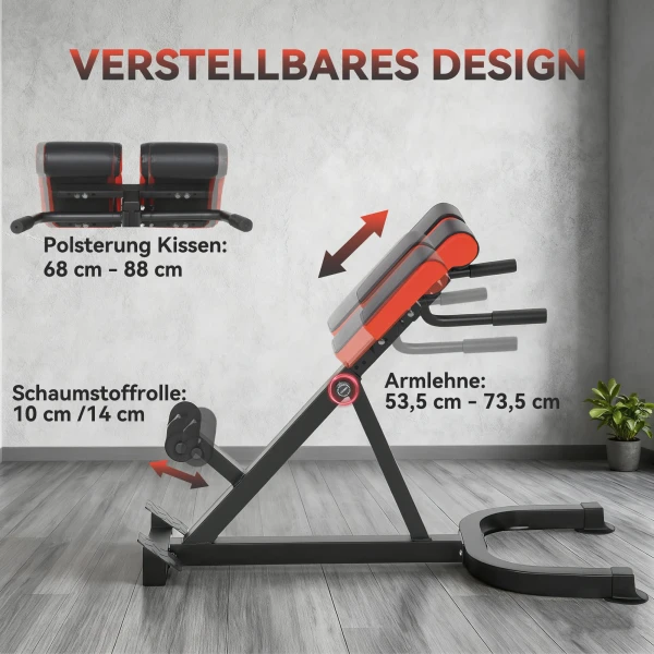 Trainingsstoel, Fitnessbank, Haltersbank, Staal, Verstelbaar, Handvatten, Rood+Zwart