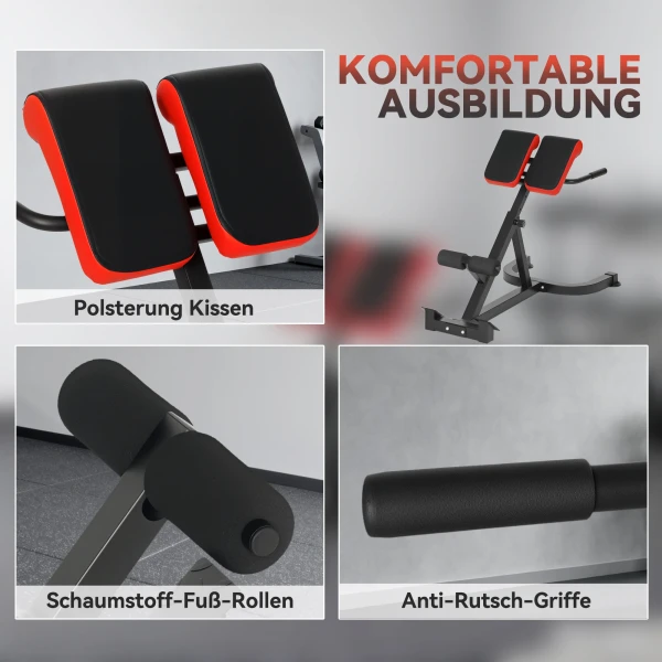 Trainingsstoel, Fitnessbank, Haltersbank, Staal, Verstelbaar, Handvatten, Rood+Zwart