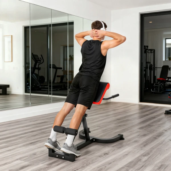 Trainingsstoel, Fitnessbank, Haltersbank, Staal, Verstelbaar, Handvatten, Rood+Zwart