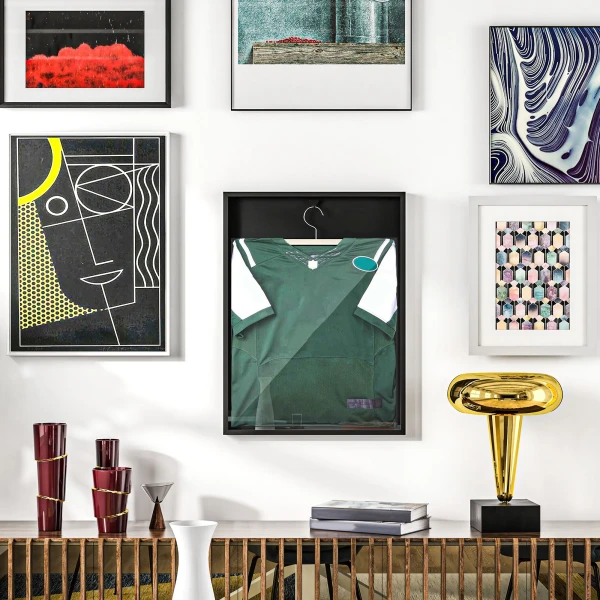 Tricot display, kledinghanger, aluminium frame, uv bestendige acryl voorkant, zwart 2