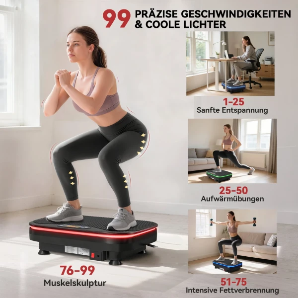 Trilplaat Voor Fitnessoefeningen, Bluetooth functie, Afstandsbediening, 99 Snelheidsniveaus, Kunststof, Staal, Zwart