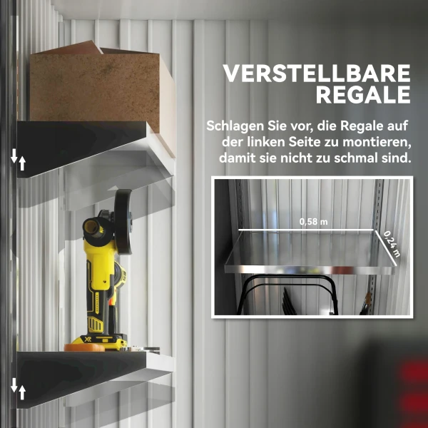 Tuinschuur, Buitengereedschapsschuur Gemaakt Van Golfstaal, Wandontwerp, Verstelbare Planken, Afsluitbare Deur Donkergrijs