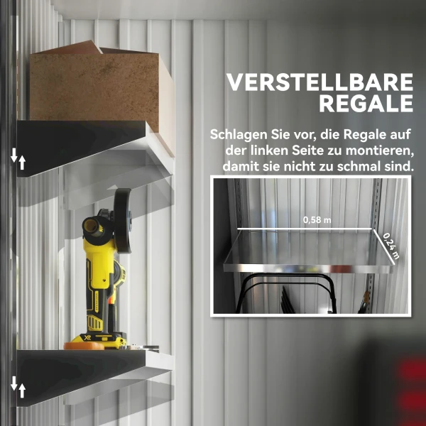 Tuinschuur, Buitengereedschapsschuur Gemaakt Van Golfstaal, Wandontwerp, Verstelbare Planken, Afsluitbare Deur, Grijs