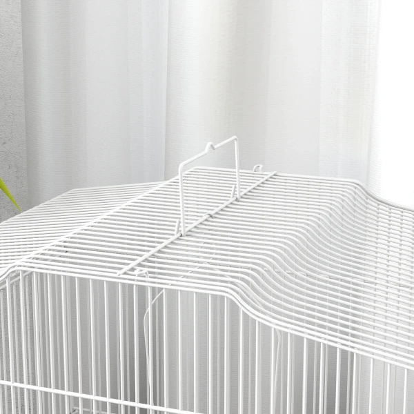 Vintage ontwerp Vogelkooi Voor Kleine Vogelsoorten Incl. Accessoires 46,5 X 36 X 59 Cm Staal, Hout, Wit + Natuur