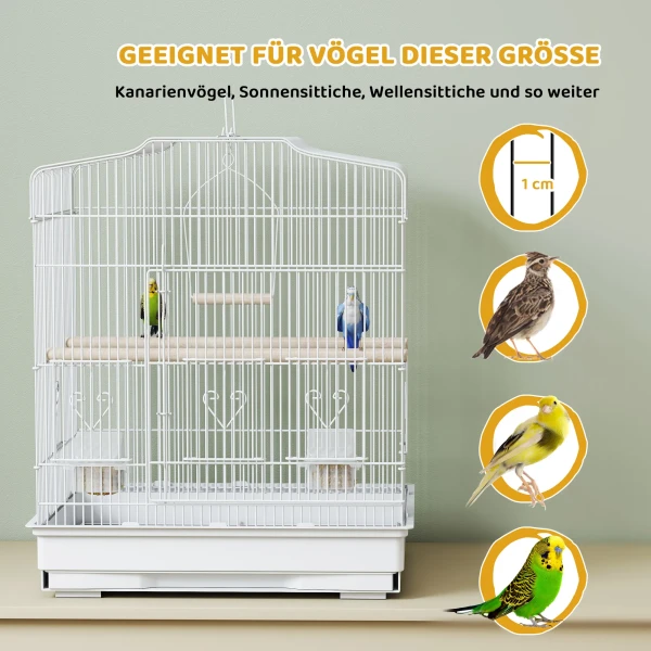 Vintage ontwerp Vogelkooi Voor Kleine Vogelsoorten Incl. Accessoires 46,5 X 36 X 59 Cm Staal, Hout, Wit + Natuur