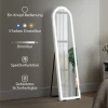 Volledige Lichaamsspiegel Met LED verlichting, 150 X 40 Cm, Boogvormig, Dimbaar, 3 Lichtkleuren, Vrijstaand Of Wandmontage, Wit