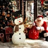Vrolijke sneeuwman decoratie voor kerstmis, buitendecoratie met led lichten, staal, polyester, wit+zwart 2