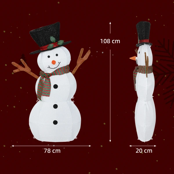 Vrolijke sneeuwman decoratie voor kerstmis, buitendecoratie met led lichten, staal, polyester, wit+zwart 4